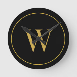 Modern Monogram Goud Zwart Business Ronde Klok