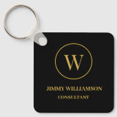 Modern Monogram Goud Zwart Business Sleutelhanger (Voorkant)