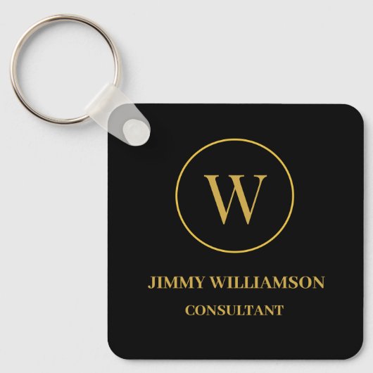 Modern Monogram Goud Zwart Business Sleutelhanger (Voorkant)