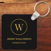Modern Monogram Goud Zwart Business Sleutelhanger (Achterkant)