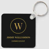 Modern Monogram Goud Zwart Business Sleutelhanger (Achterkant)