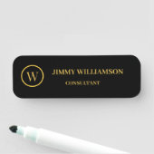 Modern Monogram Goud Zwart Zakelijk Visitekaartje Naamplaatje (In situ)