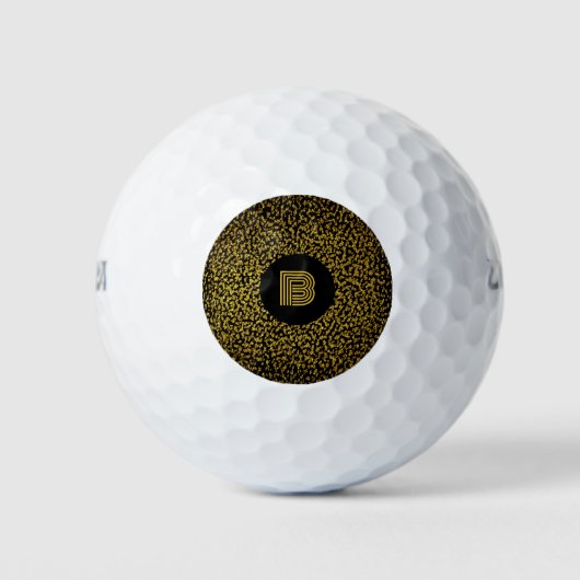 Modern monogram gouden stippen zwart golfballen (Voorkant)