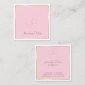 Modern monogram goudroze, stijlvolle luxe vierkante visitekaartje (Voorkant / Achterkant)