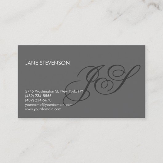 Modern Monogram Gray Professional Visitekaartje (Voorkant)