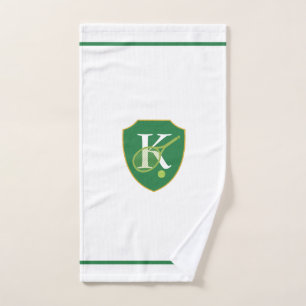 Modern Monogram Green Crest Tennis Handdoek