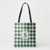 Modern Monogram Green en White Gingham Pattern Tote Bag (Voorkant)