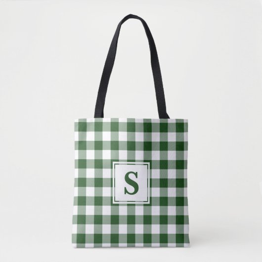 Modern Monogram Green en White Gingham Pattern Tote Bag (Voorkant)
