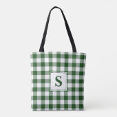 Modern Monogram Green en White Gingham Pattern Tote Bag (Achterkant)