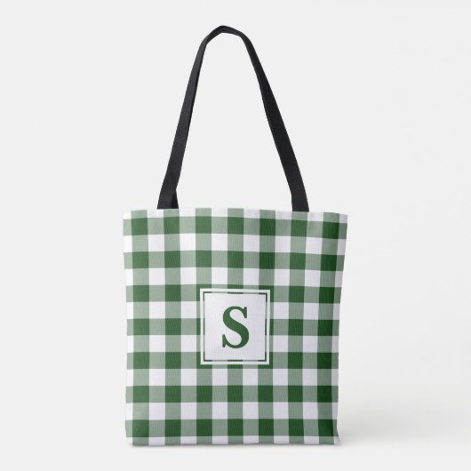 Modern Monogram Green en White Gingham Pattern Tote Bag (Achterkant)