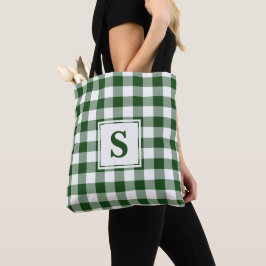Modern Monogram Green en White Gingham Pattern Tote Bag