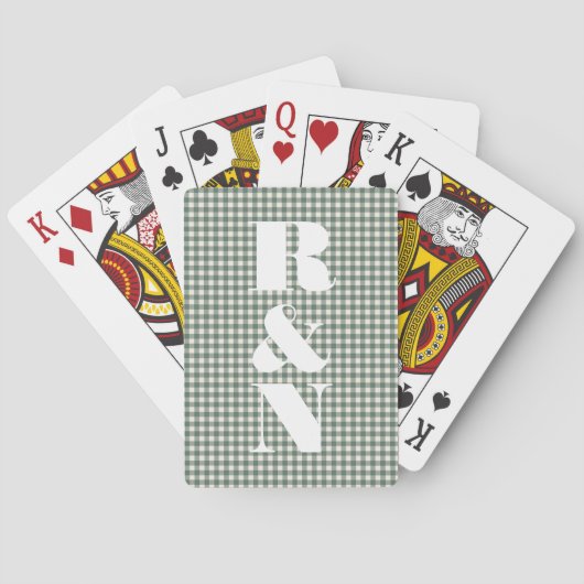 Modern Monogram Green Gingham Custom Wedding Pokerkaarten (Achterkant)