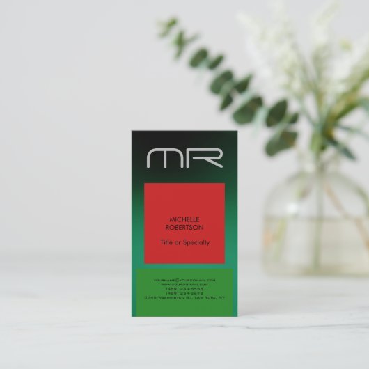 Modern Monogram Green Red Professional Visitekaartje (Staand voorkant)