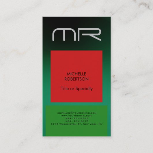 Modern Monogram Green Red Professional Visitekaartje (Voorkant)