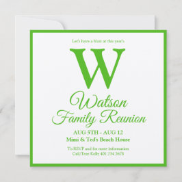 Modern Monogram Green Stripes Family Reunion Kaart