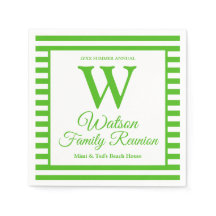 Modern Monogram Green Stripes Family Reunion