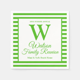 Modern Monogram Green Stripes Family Reunion Servet