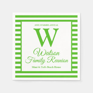 Modern Monogram Green Stripes Family Reunion Servet