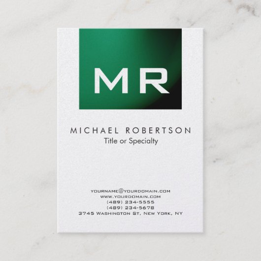 Modern Monogram Green Visitekaartje (Voorkant)