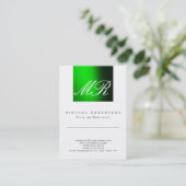 Modern Monogram Green White Cute Visitekaartje (Staand voorkant)