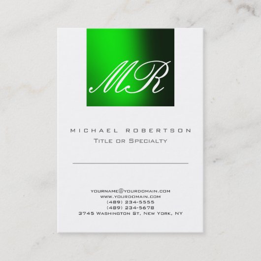 Modern Monogram Green White Cute Visitekaartje (Voorkant)