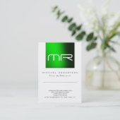 Modern Monogram Green White Cute Visitekaartje (Staand voorkant)