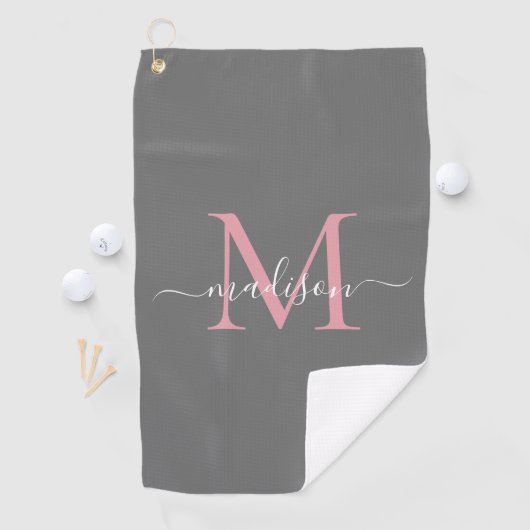 Modern Monogram Grijs Blush Roze Girly Chic Script Golfhanddoek (Insitu)