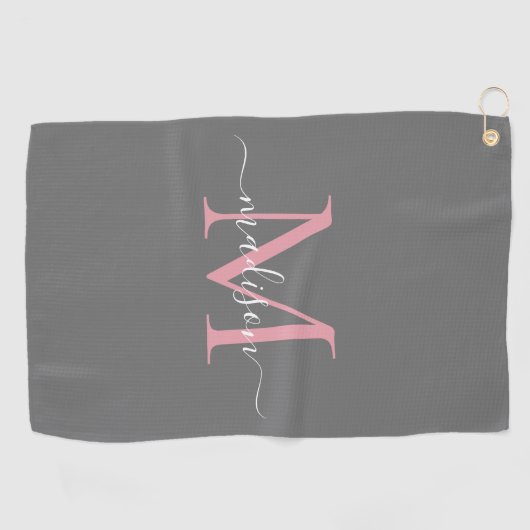 Modern Monogram Grijs Blush Roze Girly Chic Script Golfhanddoek (Horizontaal)