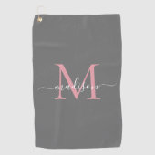 Modern Monogram Grijs Blush Roze Girly Chic Script Golfhanddoek (Voorkant)