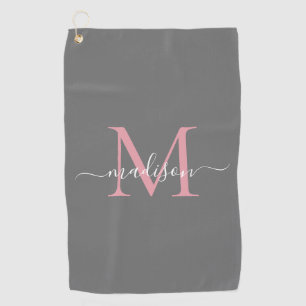 Modern Monogram Grijs Blush Roze Girly Chic Script Golfhanddoek