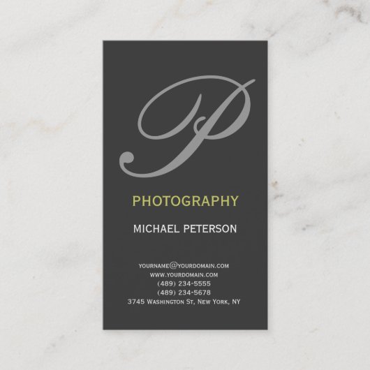 Modern Monogram grijs Visitekaartje (Voorkant)
