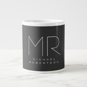 Modern Monogram Grijs Wit Minimalist Grote Koffiekop
