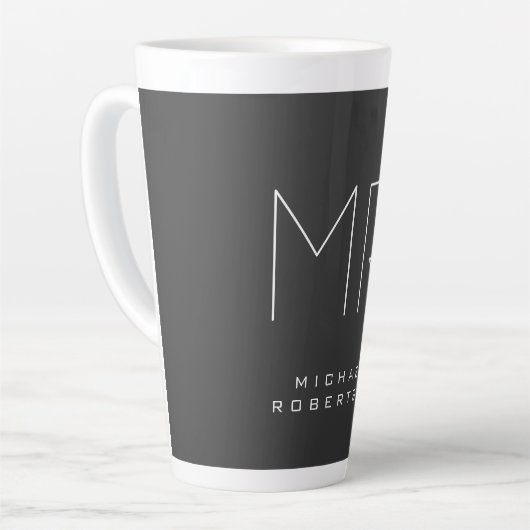 Modern Monogram Grijs Wit Minimalist Latte Mok (Linkerhoek)