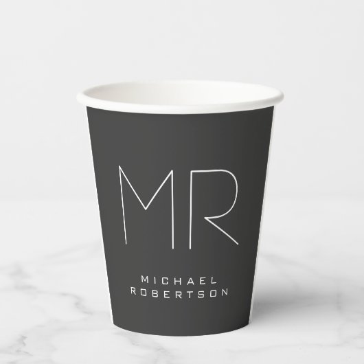 Modern Monogram Grijs Wit Minimalist Papieren Bekers (Voorkant)