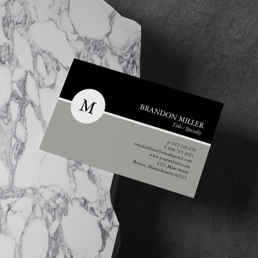 Modern Monogram Grijs & Zwart Eenzijdig Visitekaartje