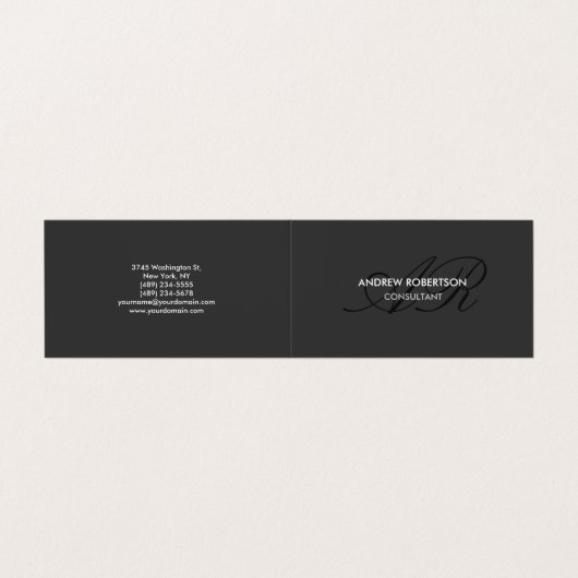 Modern Monogram Grijze Visitekaartje (Buitenkant ongevouwen)