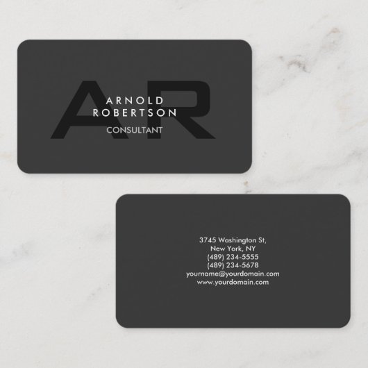 Modern Monogram Grijze Visitekaartje (Voorkant / Achterkant)
