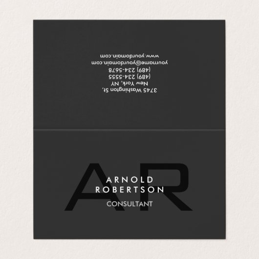 Modern Monogram Grijze Visitekaartje (Buitenkant ongevouwen)