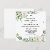 Modern Monogram groen eucalyptus vierkant bruiloft Kaart (Voorkant / Achterkant)