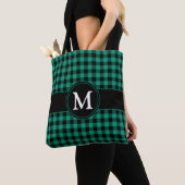 Modern Monogram Groen geruite Tote Bag (Dichtbij)
