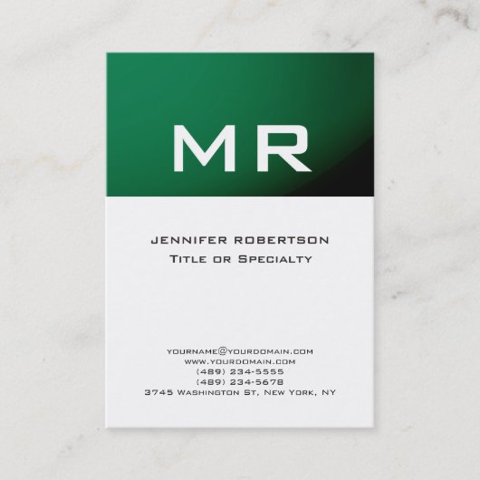 Modern Monogram Groen Gestreept wit Visitekaartje (Voorkant)