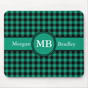 Modern Monogram Groen Plaid Patroon Muismat