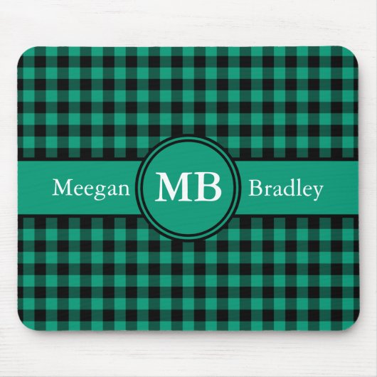 Modern Monogram Groen Plaid Patroon Muismat (Voorkant)
