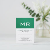Modern Monogram groen wit schoon Visitekaartje (Staand voorkant)