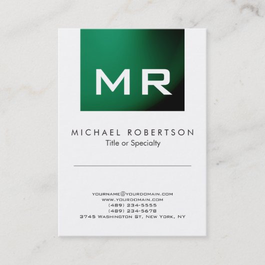 Modern Monogram groen wit schoon Visitekaartje (Voorkant)
