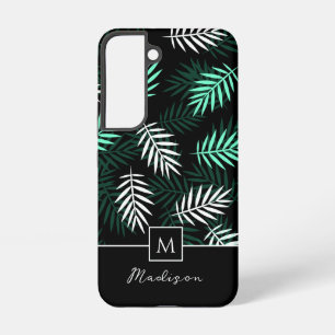 Modern monogram groene bladeren patroon samsung galaxy hoesje