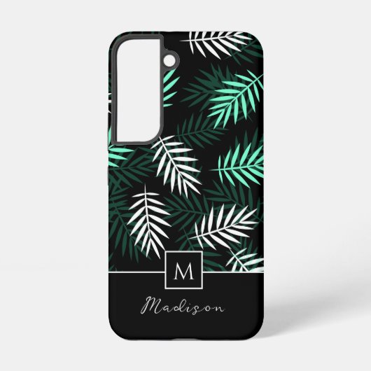 Modern monogram groene bladeren patroon samsung galaxy hoesje (Achterkant)