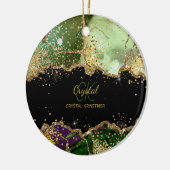 Modern Monogram Groene paarse Agaat Glitter Keramisch Ornament (Links)