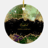 Modern Monogram Groene paarse Agaat Glitter Keramisch Ornament (Achterkant)