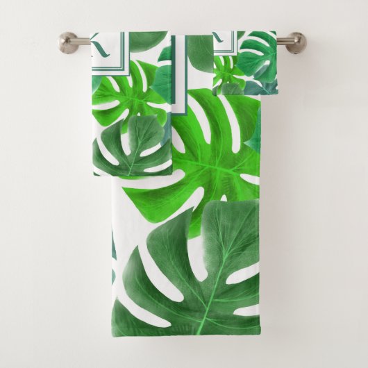 Modern Monogram Groene Palmbladeren Bad Handdoek (Insitu)